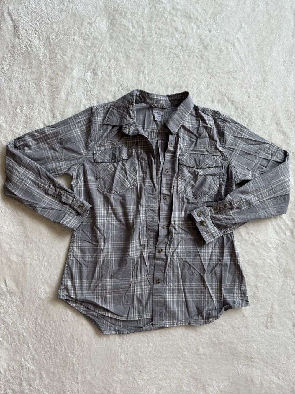 Carhartt Rugged Flex Plaid Shirt Women's L Gray White Long Sleeve